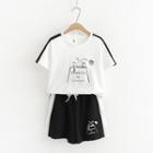 Set: Lettering Contrast Trim Short-sleeve T-shirt + Shorts