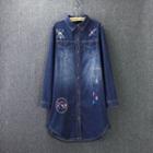 Embroidered Washed Long Denim Shirt