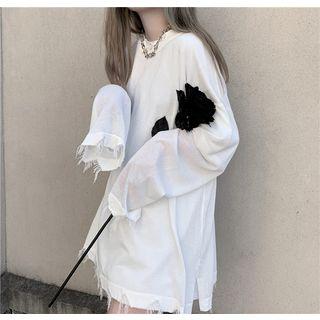 Frayed Long-sleeve Loose-fit T-shirt