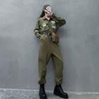 Long-sleeve Patched Cargo Jumpsuit