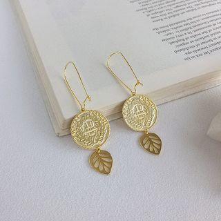 925 Sterling Silver Coin & Leaf Dangle Earring