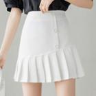 High-waist Plain Buttoned Accordion Pleat A-line Skirt