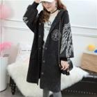 Patterned Hooded Knit Coat Dark Gray - One Size