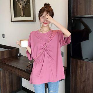 Short Sleeve Pleated Long T-shirt