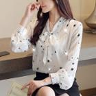 Star Printed Tie-neck Long-sleeve Chiffon Blouse