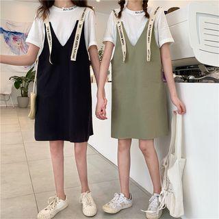 Short-sleeve T-shirt / Letter Strap Jumper Dress