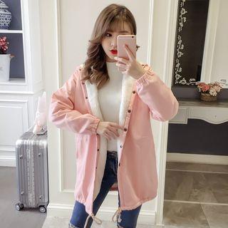 Lettering Buttoned Hooded Coat