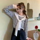 Round-neck Striped Knit Top + Knit Shawl