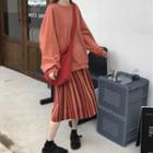 Plain Sweatshirt / Striped Midi Skirt