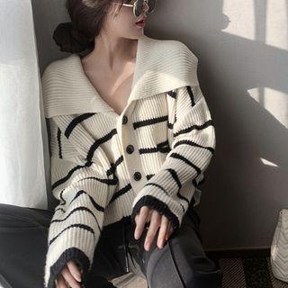 Collared Striped Cardigan / Plain Camisole Top