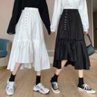 Paneled Shirred Midi A-line Skirt