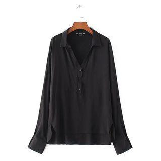 Long-sleeved Open-front Plain Blouse