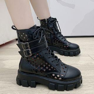 Cutout Faux Leather Short Boots