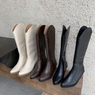 Faux Leather Pointy Tall Boots