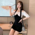Halter-neck Cold-shoulder Mock Two-piece Slim-fit Dress