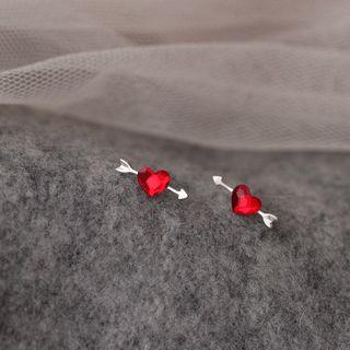 925 Sterling Silver Heart & Arrow Earring 1 Pair - Silver - One Size