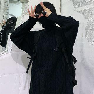 Plain Linen Flower High-neck Sweater