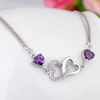 925 Sterling Silver Rhinestone Heart Pendant Bracelet As Shown In Figure - One Size