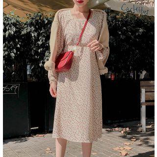 Long-sleeve Square-neck Floral Dress