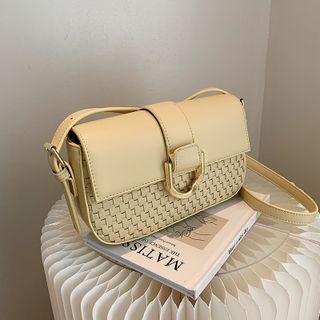 Woven Panel Buckled Crossbody Bag