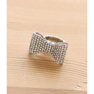 Rhinestone Bow Ring Silver - One Size