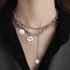 Smiley Pendant Layered Sterling Silver Choker Silver - One Size
