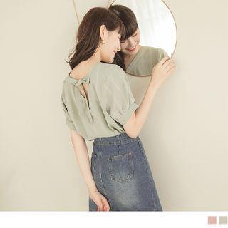 Tie-back Short-sleeve V-neck Striped Top