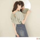 Tie-back Short-sleeve V-neck Striped Top