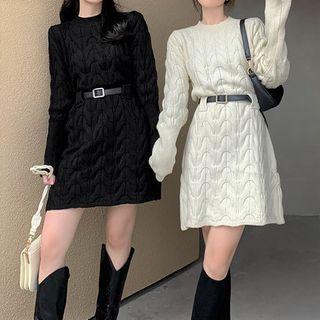 Plain Mini Cable Knit Dress / Belt