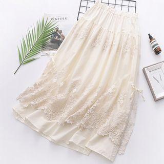 Midi A-line Lace Skirt Off-white - One Size