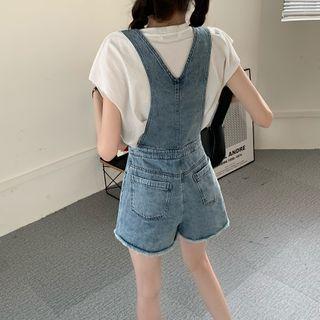 Plain Sleeveless Top / Denim Jumper Shorts