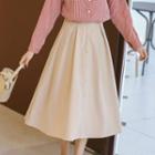 Buttoned Midi A-line Skirt Khaki - One Size