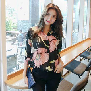Bold Floral Print Chiffon Blouse