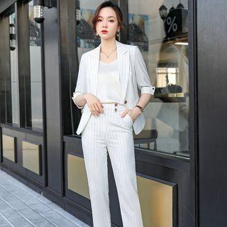 3/4-sleeve Single Breasted Blazer / Dress Pants / Set
