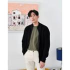 Mock-neck Zip-up Ribbed Knit Cardigan