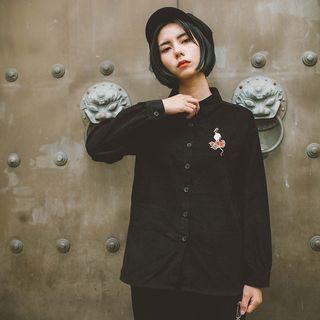 Crane Embroidered Corduroy Shirt