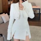 Set: Single-breasted Cropped Blazer + High-waist Skort