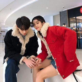 Couple Matching Fleece Collar Button Jacket