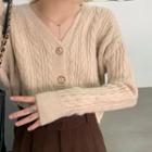 V-neck Single-breasted Cable-knitted Cardigan As Shown In Figure - One Size