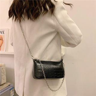 Faux Croc Grain Crossbody Bag Black - One Size