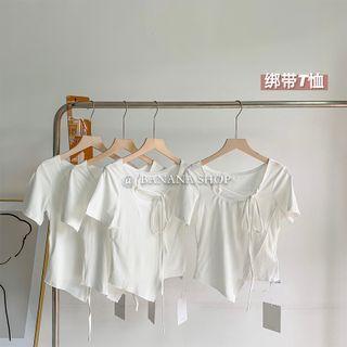 U-neck Plain Drawstring Cropped Top