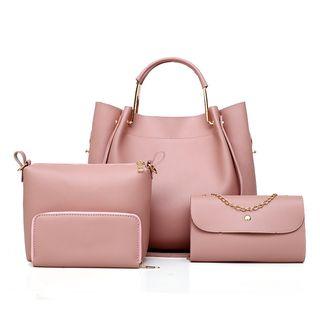 Set Of 4: Faux Leather Tote Bag + Crossbody Bag + Wallet + Pouch