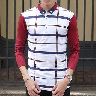 Color-block Plaid Polo Shirt