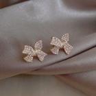 Rhinestone Bow Earring 1 Pair - White & Gold - One Size