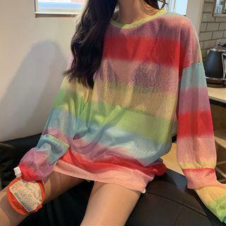 Crew-neck Long-sleeve Oversize T-shirt As Shown In Figure - One Size