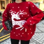 Christmas Print Loose-fit Sweater Red - One Size