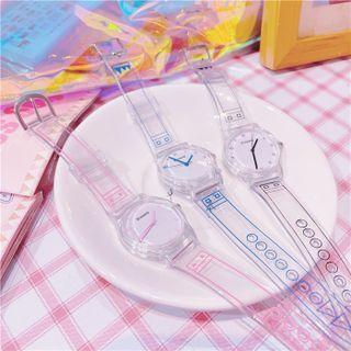 Set: Transparent Strap Watch + Flower Bead Bracelet