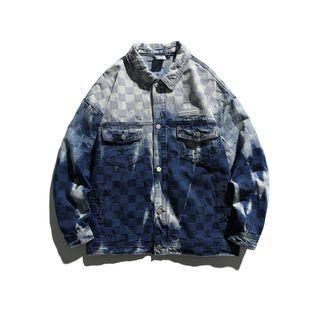 Gradient Checkerboard Denim Jacket