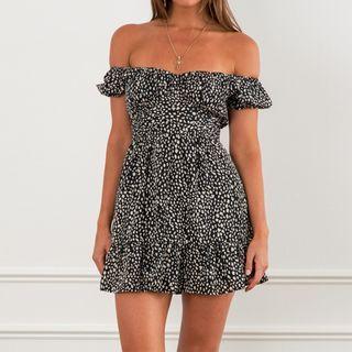 Dotted Off-shoulder Sheath A-line Mini Dress