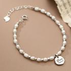 Lettering Sterling Silver Pendant Faux Pearl Bracelet 1 Pc - Silver & Off-white - One Size